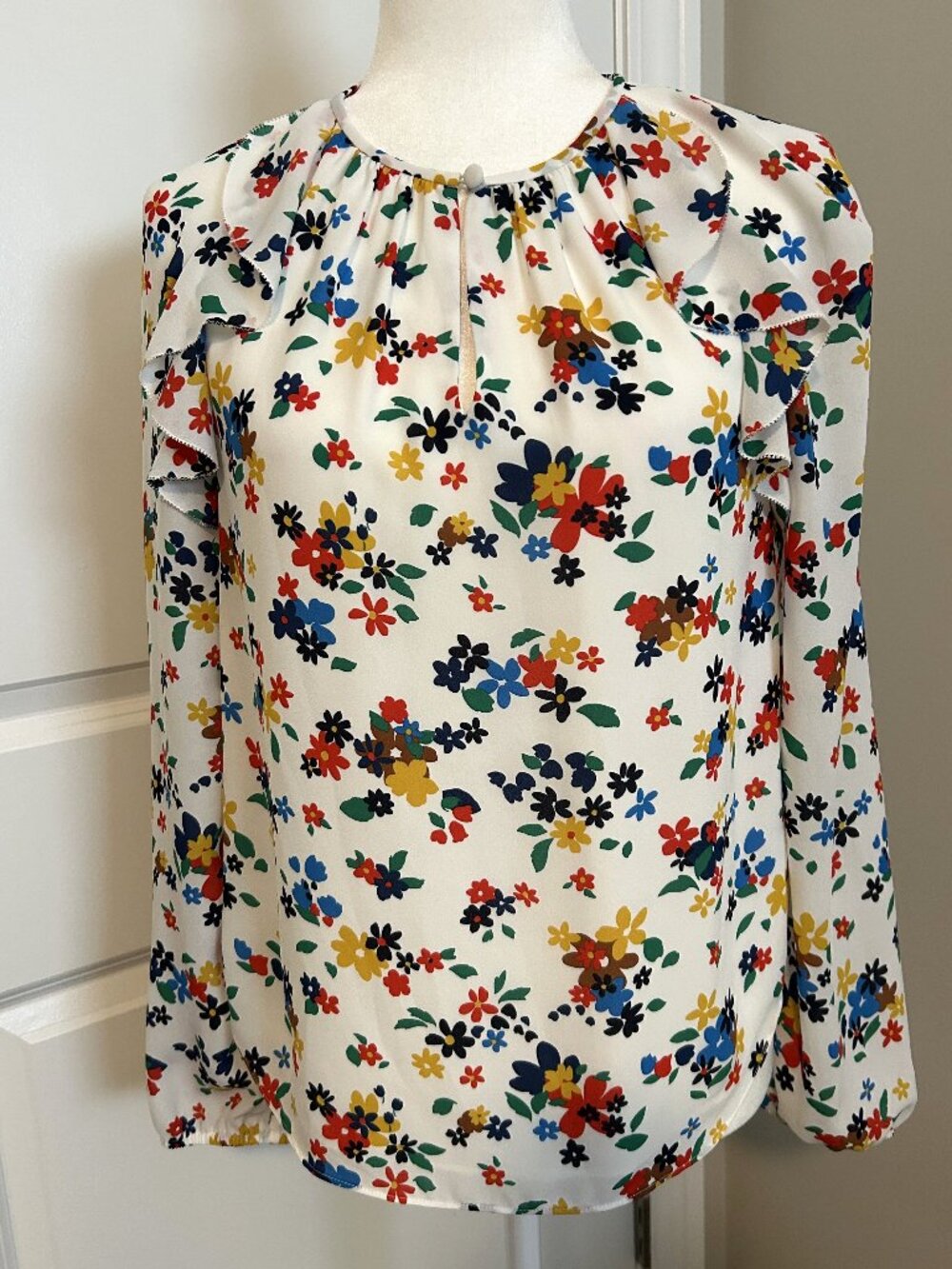 Kate Spade New York Sailing Floral ruffle blouse, size XS